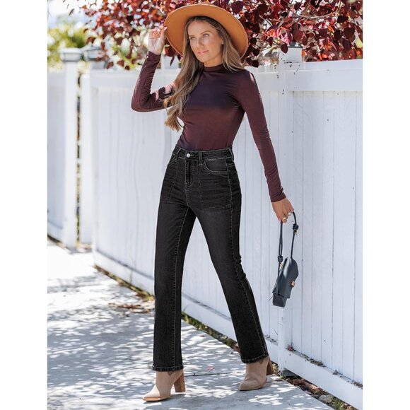 Bootcut Jeans Women High Waisted Stretch Denim Patch Pockets Casual - Picture 2 of 7